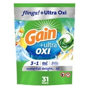 Gain Flings Ultra Oxi Laundry Detergent Pacs, Waterfall Delight Scent, 31 Count