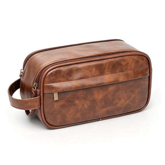 Men's Toiletry Bag, Medium Leather Travel Pouch Bag with Dual Zipper,Travel Essentials Dopp kit, Men's Shaving Grooming Kit,Gifts for Father, Dad, Boyfriend, Grandpa, Shaving Kit