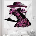 thumbnail image 1 of Fashion Tapestry, Woman Furry Hat and Floral Dress Nostalgic Magazine Catwalk Look Feminine, Fabric Wall Hanging Decor for Bedroom Living Room Dorm, 5 Sizes, Fuchsia Black, by Ambesonne, 1 of 1