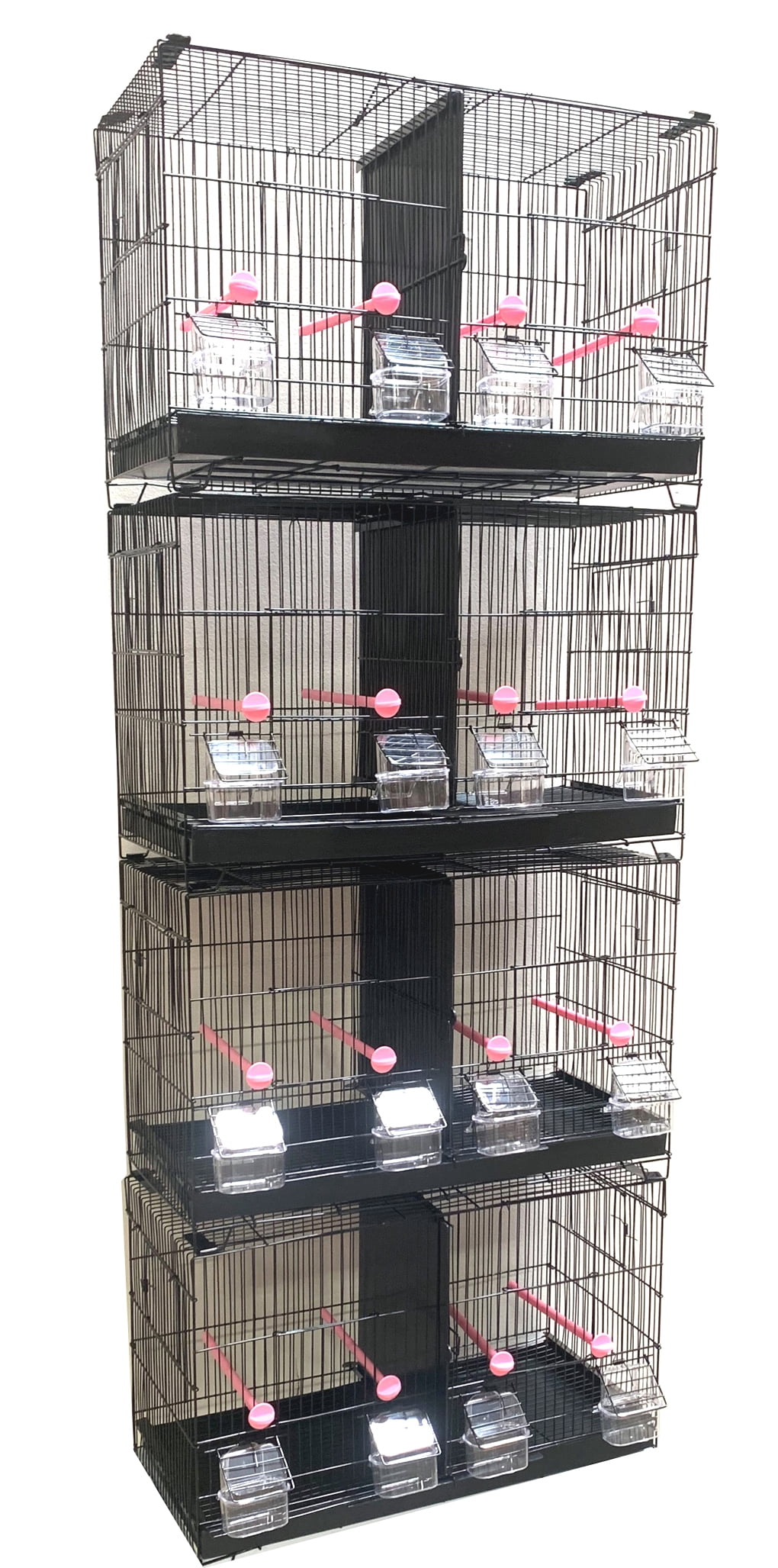 Lot of 4 of Stack & Lock Double Breeding Breeder Flight Bird Quail Cages with Both Center Wire and Solid Dividers Side Breeding Nest Doors