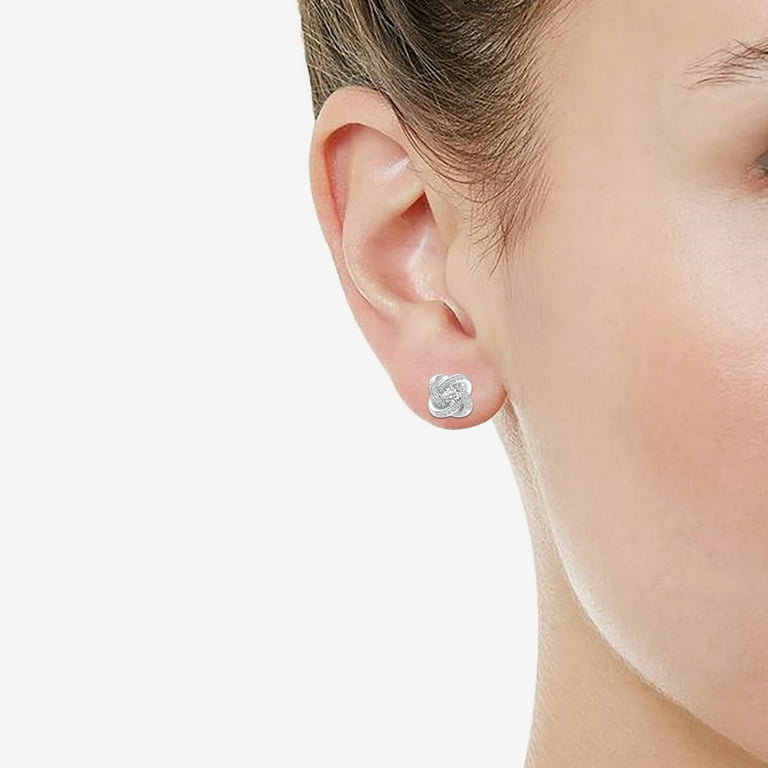 Love Knot Rose Gold-plated Sterling Silver Cubic Zirconia Pave Stud Earrings Post Love Knot Rose Gold-plated Sterling Silver Cubic Zirconia Pave Stud Earrings Post