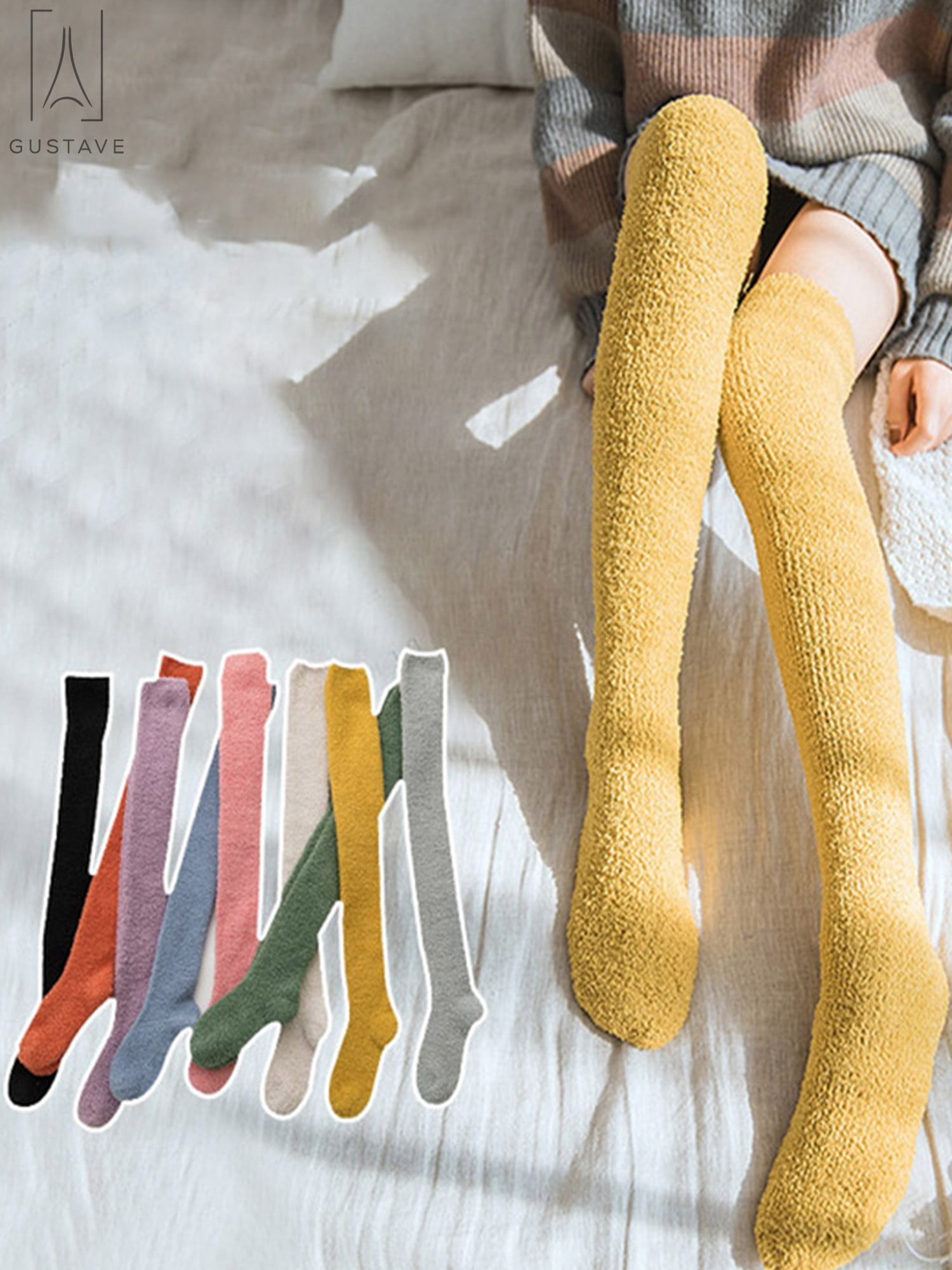 Women Warm Long Socks Christmas Gift Coral fleece Over The Knee High Stockings 
