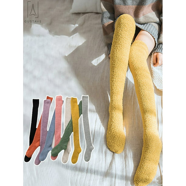 GustaveDesign Women's Thicken Velvet Stockings, Extra Long Over High Knee  Coral Fleece Socks, Fuzzy Slipper Socks for Christmas Gifts 
