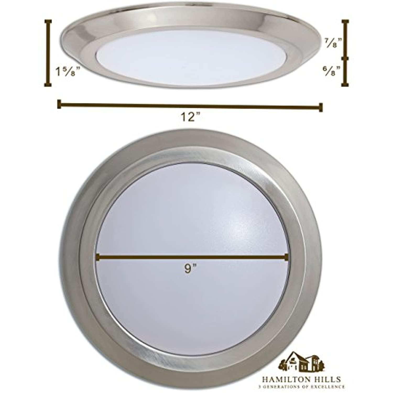 12 White Hamilton Hills HH1092-L No Drywall Work Required New Round Flush Mount Thin Ceiling Light Direct Wire Lights   LED Disc Shaped Thinnest Round Dimmable Lighting Fixture  4000K Cool Light 