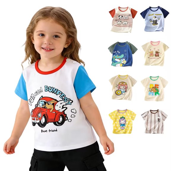 OVAFBAU Boys Short Sleeve T Shirts Kids Summer Tops Toddler Unisex T Shirt Graphic Short Sleeve Versatile Sleeveless Tops