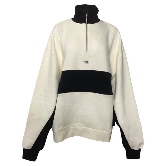 Pre-Owned GCDS Logo Half-Zipped Sweater in White and Black Cotton