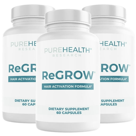 ReGrow Hair Activation Formula - Hair Growth Vitamins with Biotin and Saw Palmetto - Hair Loss Treatments for Women and Men - Thicker and Fuller Hair Supplement, PureHealth Research  x3