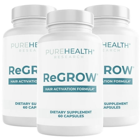 ReGrow Hair Activation Formula - Hair Growth Vitamins with Biotin and Saw Palmetto - Hair Loss Treatments for Women and Men - Thicker and Fuller Hair Supplement, PureHealth Research x3