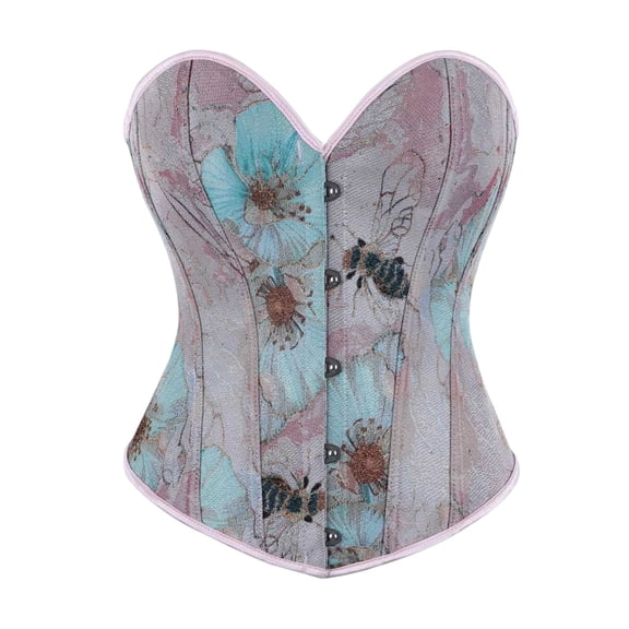 Juesizh Corset Tops for Women Tummy Control Shapewear Trendy Vintage Floral Print Sleeveless Corset