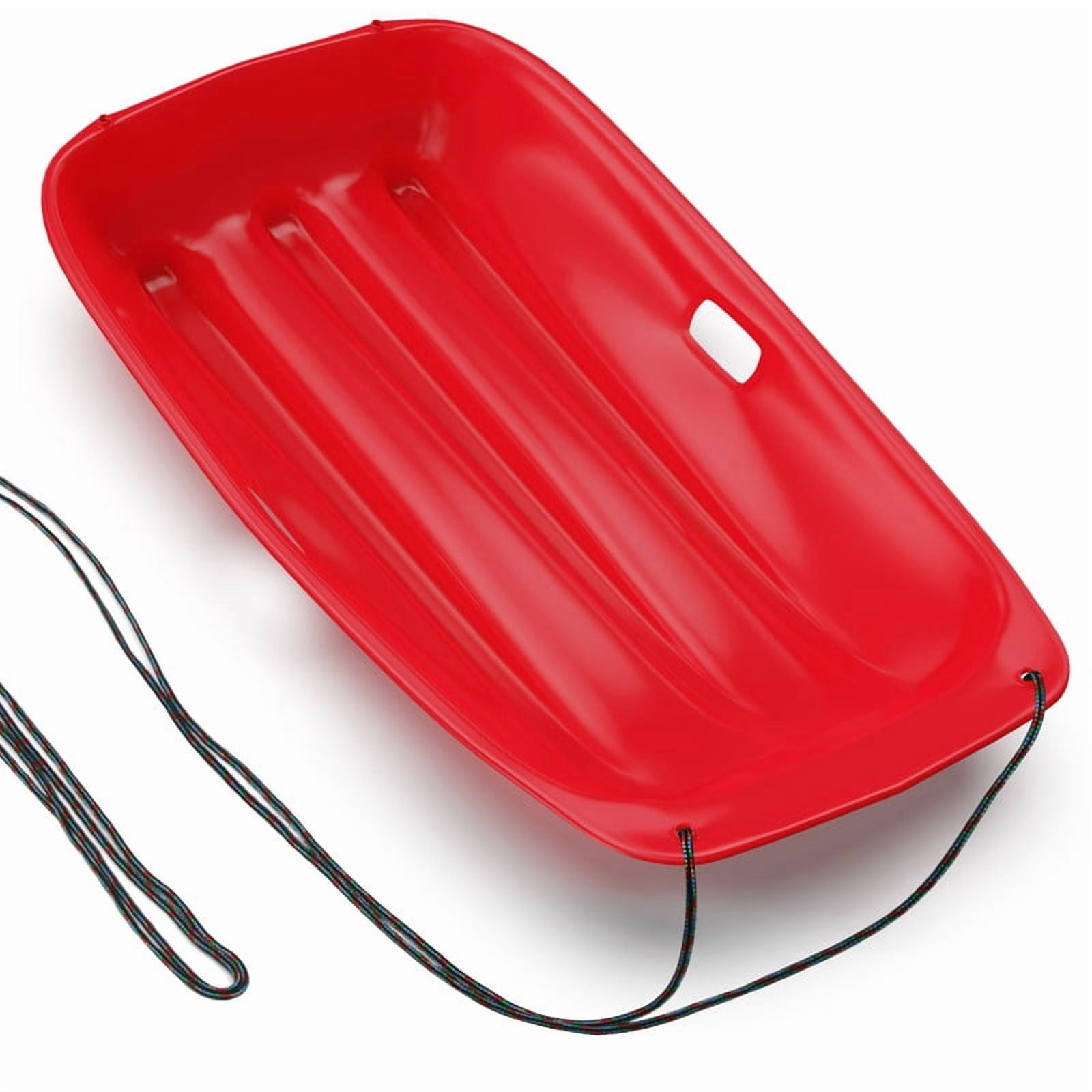 Red Toboggan Sled, 3FT Heavy-Duty Snow Sled with Built-in Handles and Tow Rope for Family Winter Fun, Winter Toys