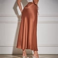 thumbnail image 6 of vigerkar Women's Drawstring Satin Maxi Skirt High Waist Silk A Line Flowy Long Skirts Brown, S, 6 of 8