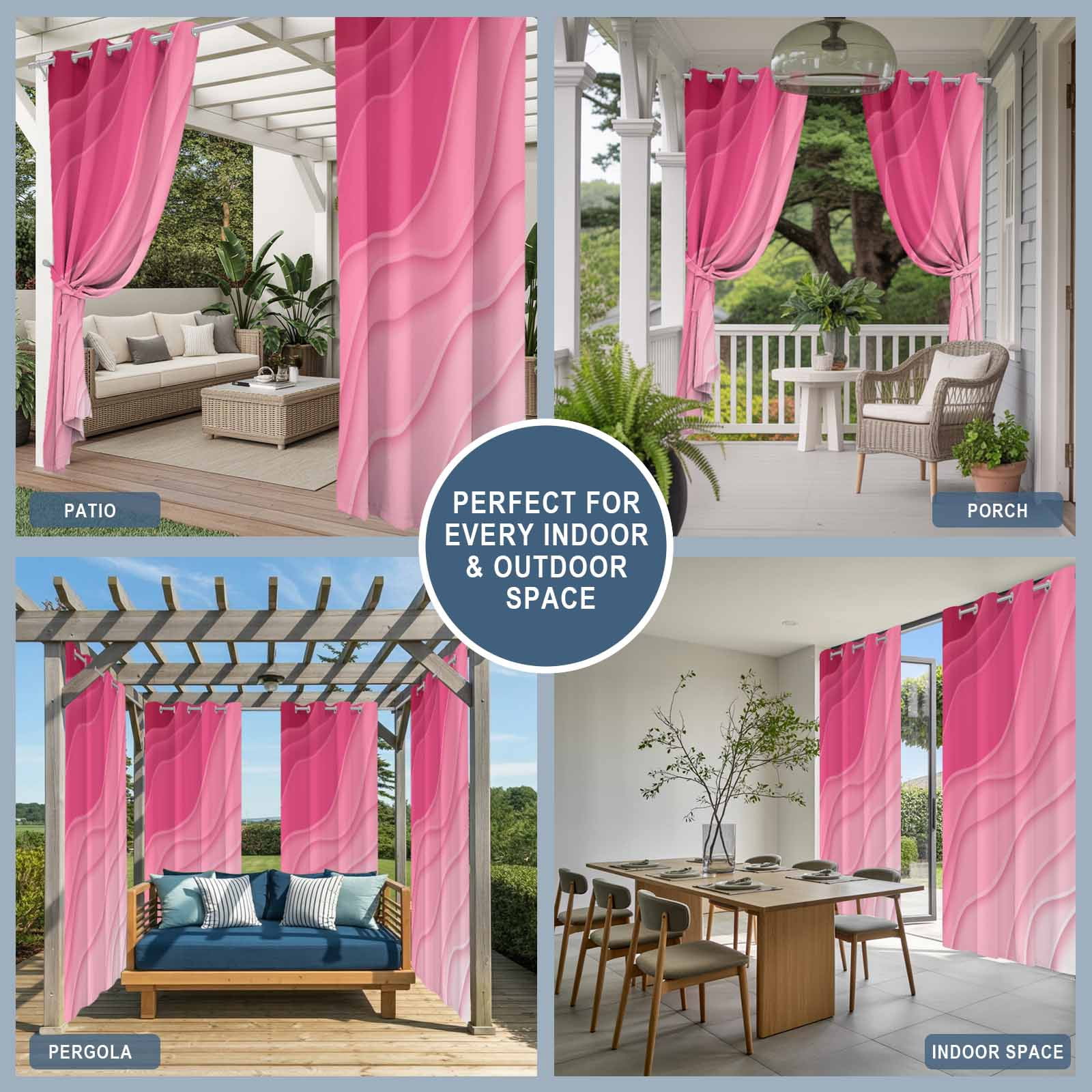 Outdoor Curtains for Patio Waterproof, Valentines Pink Ombre Windproof Pravicy Outside Porch Blackout Curtain, Modern Geometric Abstract Aesthetic Cream Sun Blocking Curtains for Cabana 54"x108"
