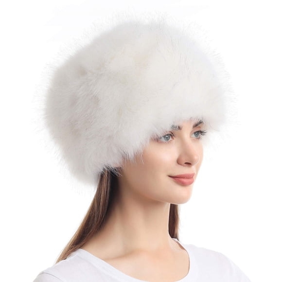 Sombrero LA CARRIE de pelo sintético para invierno, elástico, estilo cosaco, blanco