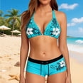 thumbnail image 2 of XFeng.Women Halter Triangle Bikini Set with Boyshorts, 8 Piece Printed Swimwear Bathing Suit for Beach Pool Vacation.Blue.S, 2 of 4