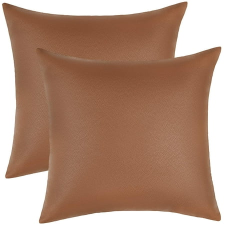 Modern Faux Leather Throw Pillow Covers Set Of 2 Thick Cognac Decorative Pillows Couch Cushion For Farmhouse Room Bedroom Sofa Chair Car Brown 18 X Inch Canada Modern Faux Leather Throw Pillow Covers, Faux Leather Sofa Pillows