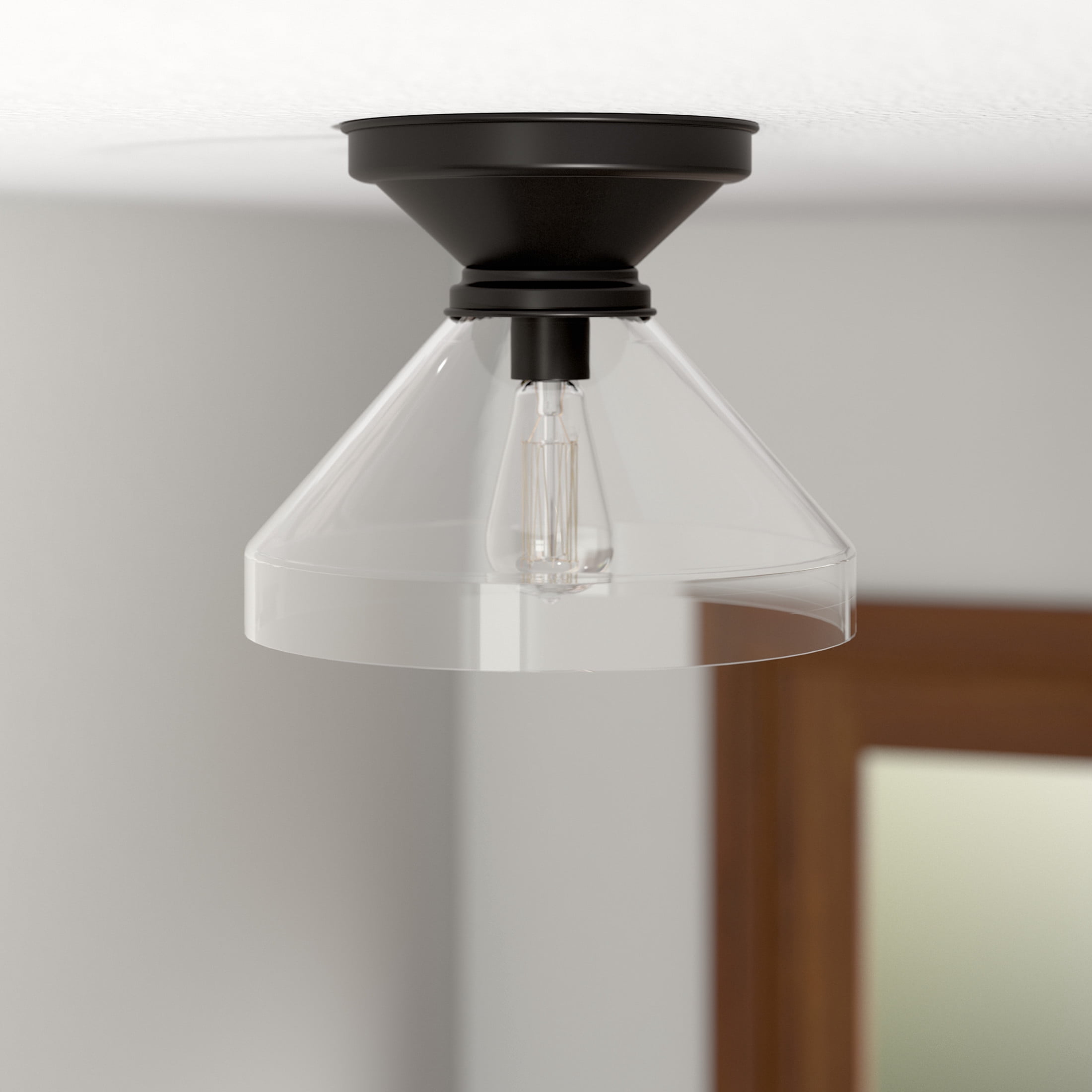 Evelyn&Zoe 12" Blackened Bronze Metal/Glass Semi Flush Mount