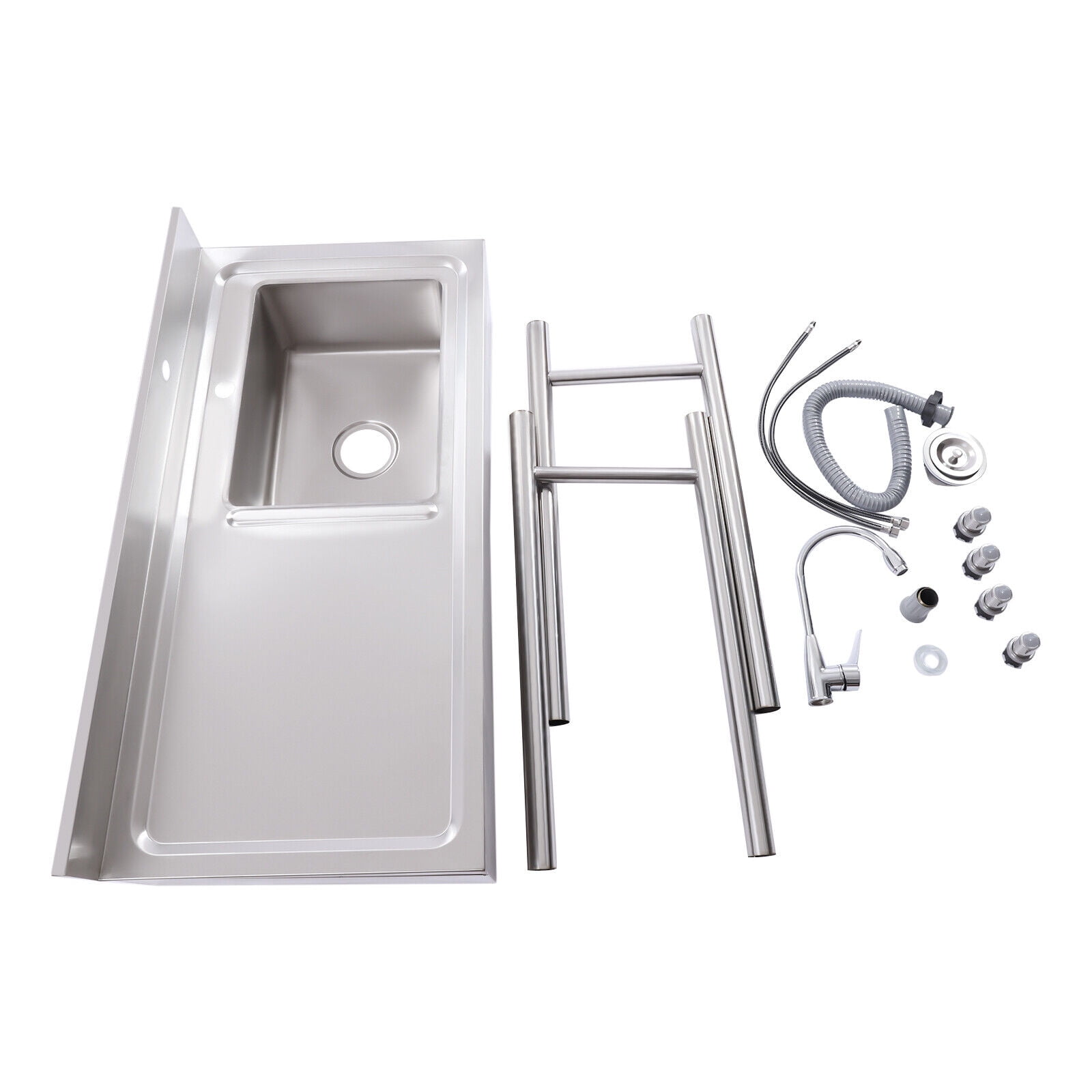 Miumaeov Free Standing Single Bowl Commercial Utility Sink 1 Compartment Stainless Steel Kitchen Sink Prep Table with Faucet for Garage Restaurant Kitchen Laundry