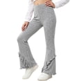 thumbnail image 2 of Bixock Toddler Girls Leggings High Waist Flare Pants Kids Trousers Elastic Waist Ruffle Solid Color Side Pocket Loose Stretch Fall Casual Daily Wear Size 5-6Years, 2 of 6