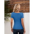 thumbnail image 2 of Women Tops Crew Neck Shirts Short Sleeve Casual Ribbed Slim Fitted T Shirts for Summer, 2 of 5