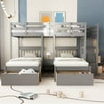 thumbnail image 2 of Triple Bunk Bed with Staircase and 7 Drawers, L-Shaped Bunk Bed for 3, Solid Wood Full Over Twin & Twin Bunk Bed Frame with Safety Guardrail & Storage Board, Space Saving, No Box Spring Needed, Grey, 2 of 7