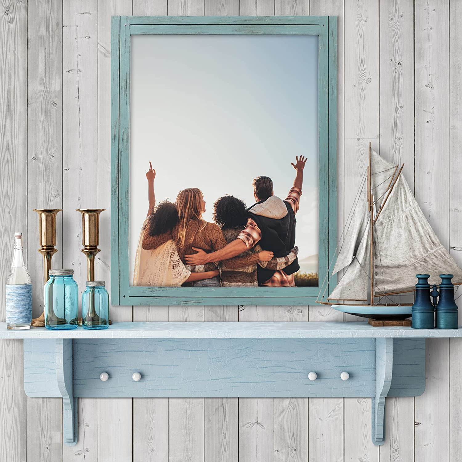 Americanflat 18x24 Rustic Picture Frame in Turquoise Blue with Textured Wood and Plexiglass - Horizontal and Vertical Formats for Wall