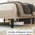 thumbnail image 3 of Elegant tamaño completo-size wingback marco de cama: vertical stripe velvet forrado, 2 almacenamiento pockets, sturdy wood slats, fácil montaje, beige, no box spring required, 3 of 8