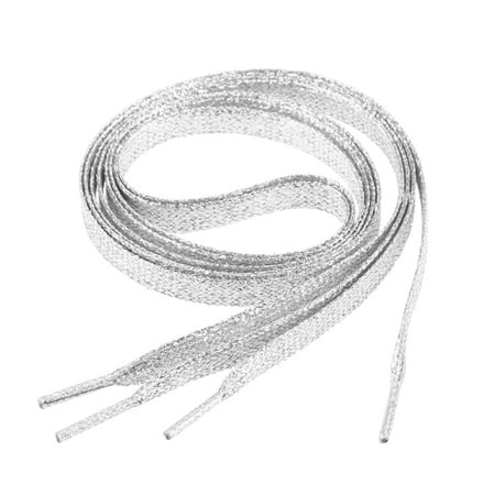 

1.1m Flat Glitter ShoeLaces Colored Flat Shoestring Bootlaces for Shoes Sneakers (Silver)