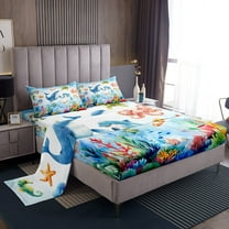 Erosebridal Cute Dolphin Twin Sheet Sets, Cartoon Whale Bedding Twin Size, Sea Animals Reversible Bed Sheets Twin, Microfiber Room Decor, 3 Pieces