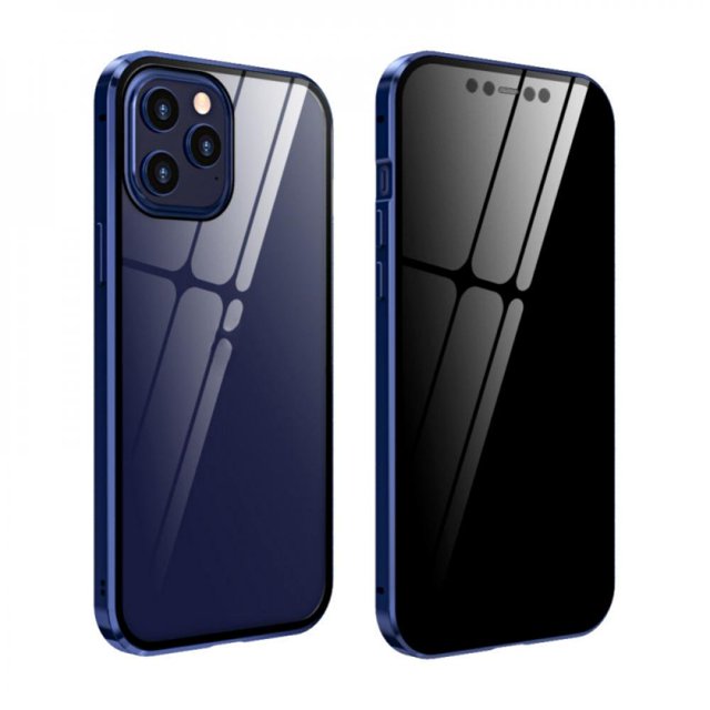 Anti-Peeping For 12/ 12 Max/ 12 Pro/ 12 Pro Max 360° Full Body Case Clear Double Sided Tempered Glass Magnetic Metal Bumper Adsorption Protection Privacy Cover