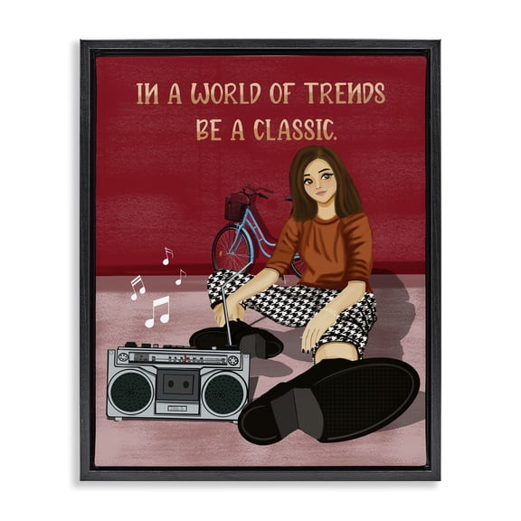 Stupell Industries Contemporary Motivational Girl with Boombox Black Floating Frame Canvas Art, 17 x 21, by Saba Rauf
