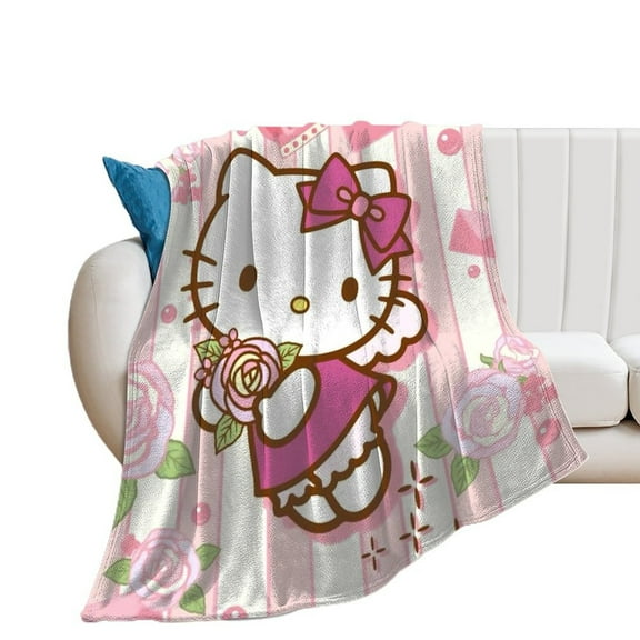 Anime Hello Kitty Throw Blanket Pink Blanket Soft Flannel Throws for Girl Xmas Gifts 60"*80"(150*200cm)