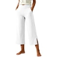 thumbnail image 2 of Women's Mid Waist Yoga Pants with Pockets, Tummy Control Compression Bootcut, Casual Wide Leg Flare Pants with Split Hem for Running, Workout, | TruHer,White M, 2 of 8