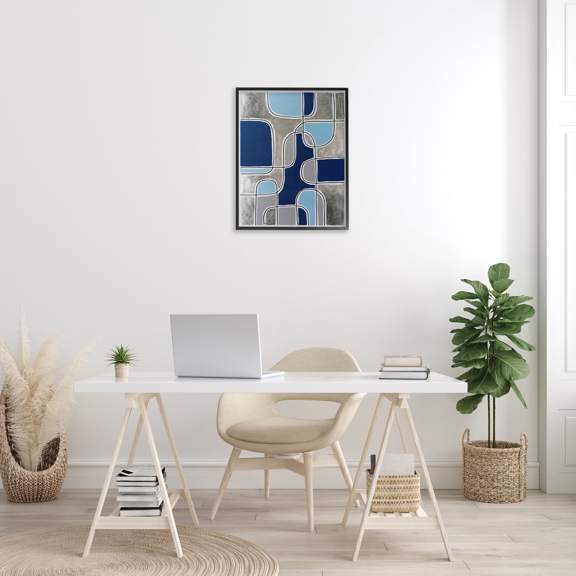 Stupell Industries Blue Asymmetrical Pattern Abstract Painting Black Framed Art Print Wall Art, 24 x 30