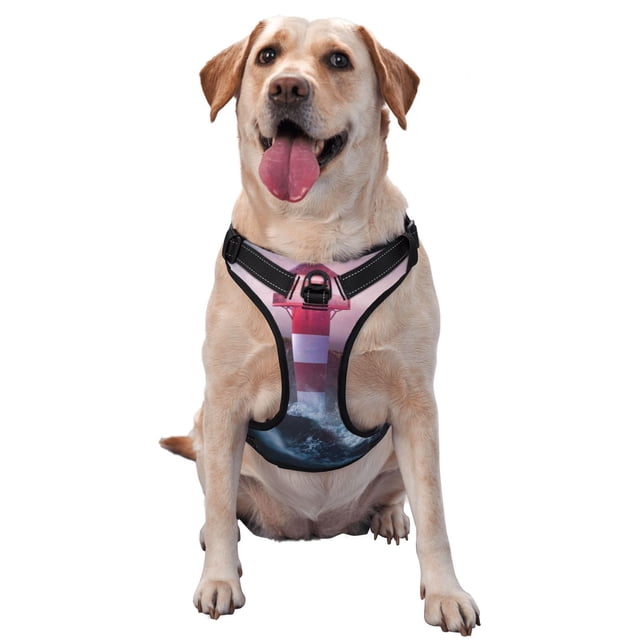 Kdxio lighthouse Waves Torrential Rain Print No Pull Dog Harness Adjustable Reflective Oxford Easy Control Medium Large Dog Harness for Training and Everyday-X-Large