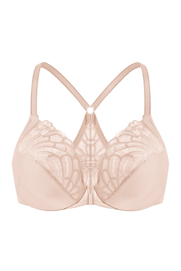 Female Racerback Front Closure Unlined Underwire Bra for Women Beige 48F