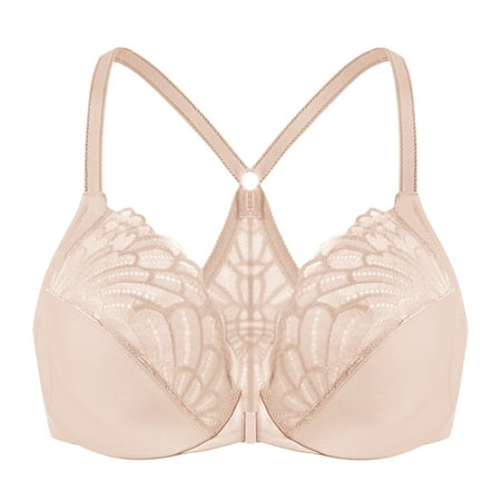 

MELENECA Female Racerback Front Closure Unlined Underwire Bra for Women Beige 44DD