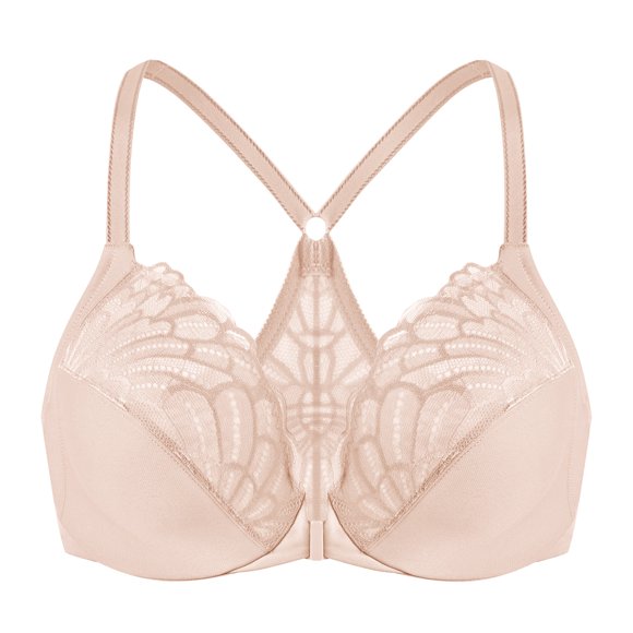 MELENECA Soutien-Gorge à Armatures Non Doublé à Dos Nageur avec Fermeture avant pour Femme Beige 36D