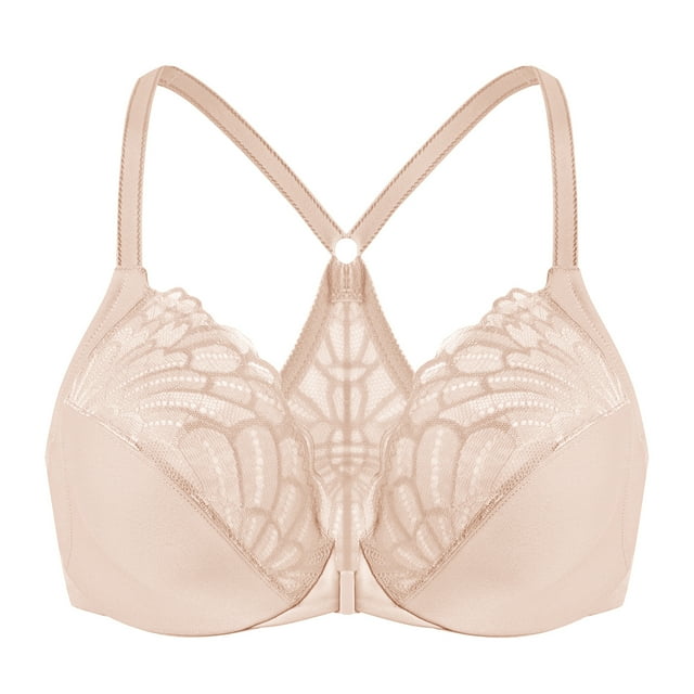 MELENECA Female Racerback Front Closure Unlined Underwire Bra for Women Beige 36G