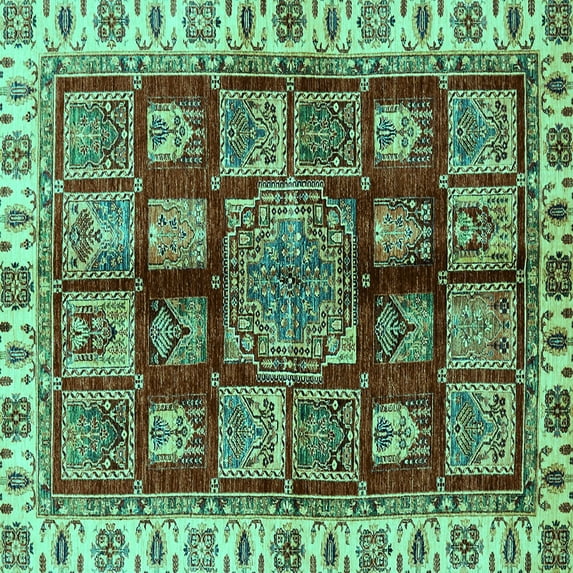 Ahgly Company Indoor Square Abstract Turquoise Blue Modern Area Rugs, 4' Square