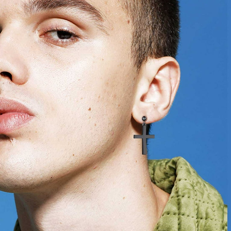 Stud cross earrings men outlet