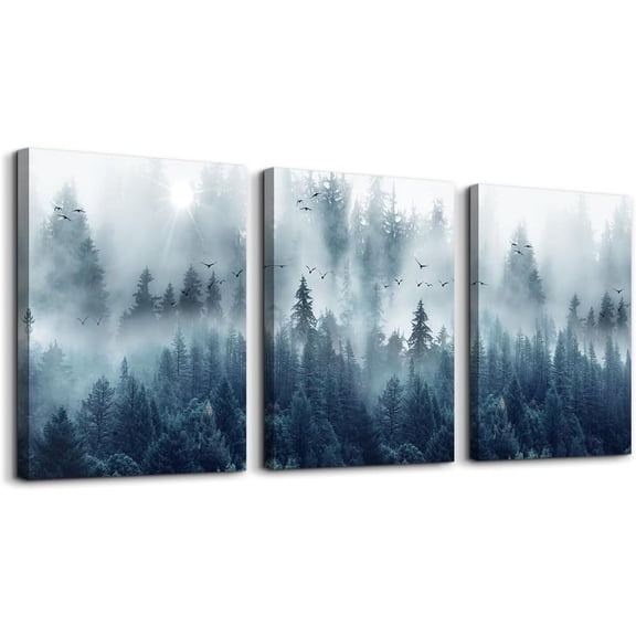 Misty Forests 3-Piece d Canvas Wall Art - Trees Landscape Pictures for Living Room, Bedroom, Office - Modern Wall Posters Home Decor
