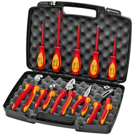KNIPEX Tools 98 98 31 US, 1000V Insulated High Leverage Pliers, Cutters, and Screwdriver Industrial Tool Set, 10-Piece