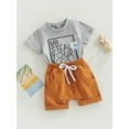 thumbnail image 3 of Bagilaanoe 2pcs Toddler Baby Boy Short Pants Set Short Sleeve Letter Print T Shirt Tops + Shorts 6M 12M 18M 24M 3T Kids Casual Easter Outfits, 3 of 9