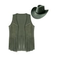 thumbnail image 3 of vastwit Mens Western Cowboy Outfits Open Front Tassel Rivets Waistcoat with Hat Hippie Costume Army Green XXL, 3 of 5