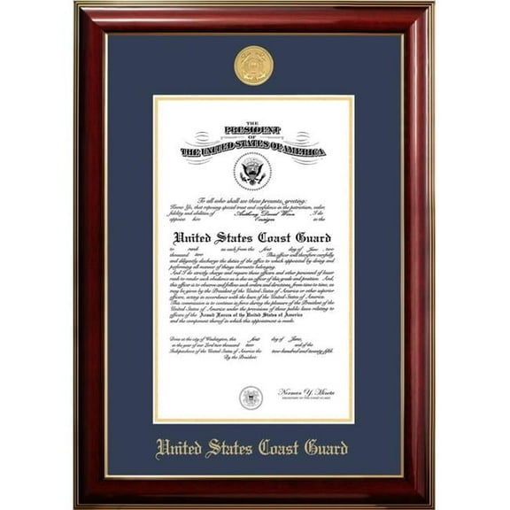 Campus Images CGCCL0018x10 8 x 10 in. Patriot Frames Coast Guard Certificate Classic Mahogany Frame with Gold Medallion