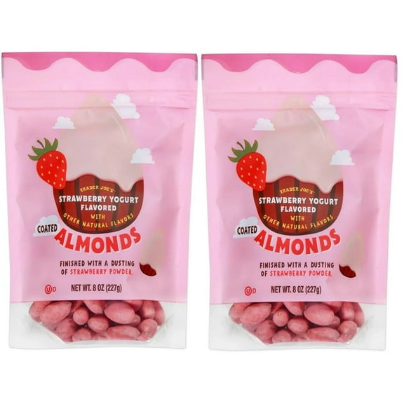 Trader Joe’s Strawberry Coated Almonds – Strawberry Yogurt Covered Almonds with Real Strawberry Powder, 8 oz Bags (Pack of 2)