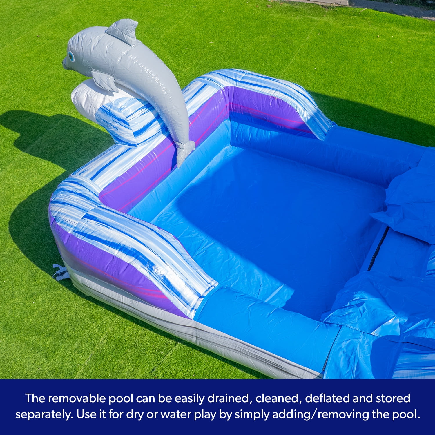 HeroKiddo Dolphin Marble Water Slide with Detachable Pool, Commercial Grade PVC Vinyl, Inflatable (Blower Included)