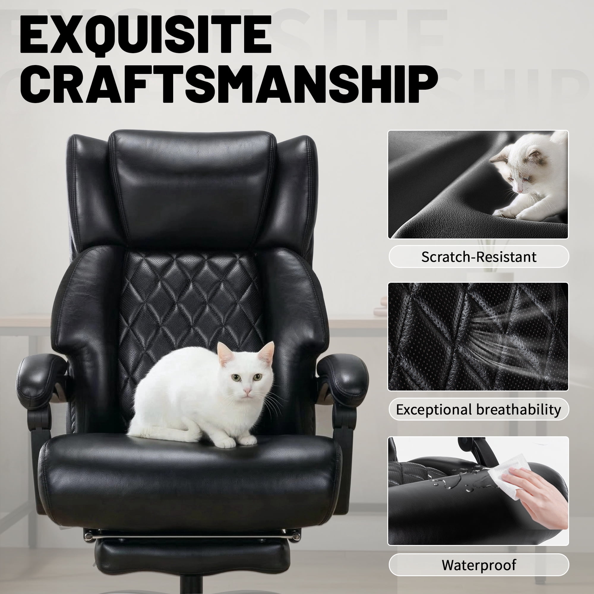 800 lbs Big and Tall Office Chair with Foot Rest, Heavy Duty Executive Reclining Chair, Extra Wide Seat and Mobile Lumbar, High Back Large Computer Desk Chair for Home Office