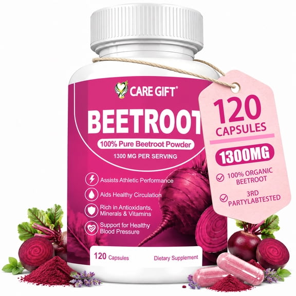 Beet Root Capsules 1300mg Beet Root Powder Boost Vitality, Immune and Digestive, Pure, Non-GMO & Gluten Free, Beet Root Supplement, 120 Capsules