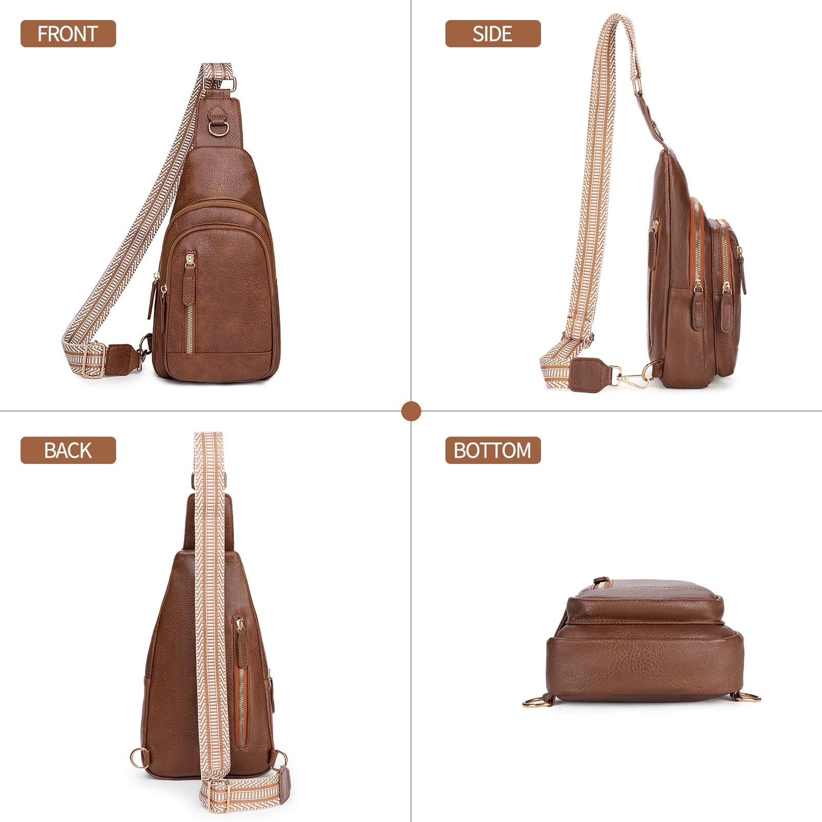 Falan Mule Sling Bag for Women Crossbody Purse Crossbody Bag Leather Chest Bag with Adjustable Guitar Strap for Travel